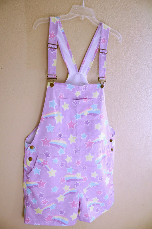 Starry Party Purple Unisex Shorts Overalls With Adjustable Straps And Pockets