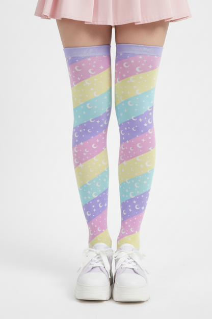uchuu kei kawaii fashion harajuku fashion jfashion fairy kei decora kei jojifuku cutecore Cosmic Rainbow Over Knee Stocking Socks