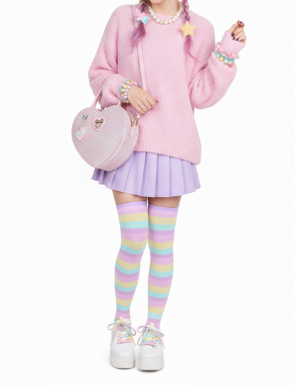 Yume kawaii fairy kei kawaii fashion Harajuku fashion Jfashion Pastel Stripes Over Knee Stocking Socks Cute Cutecore jojifuku pastel rainbow color block