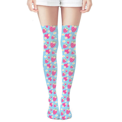 Strawberry Cutie Over Knee Stocking Socks (Fruity Berry Blue)