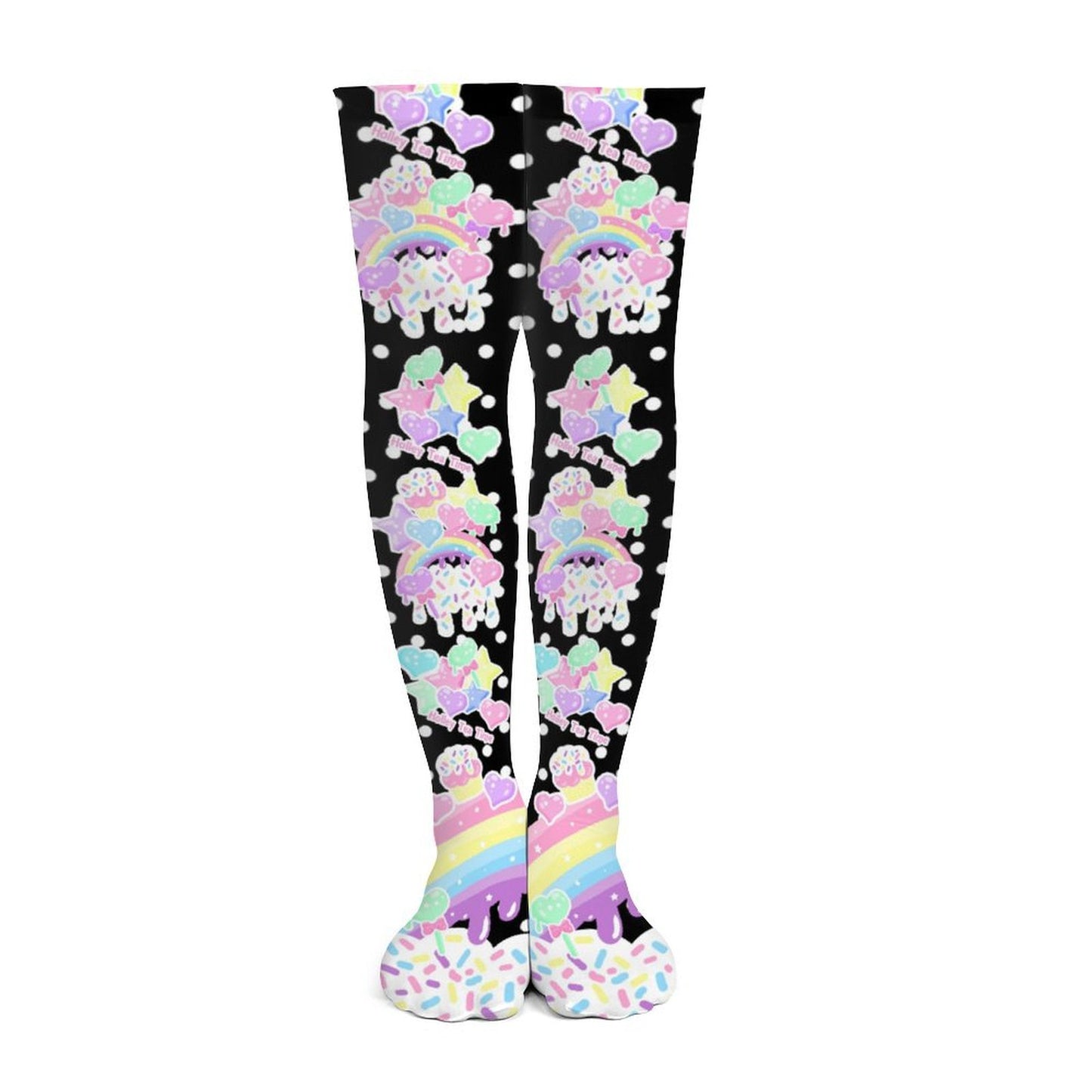 Rainbow Sweets Over Knee Stocking Socks (Black)