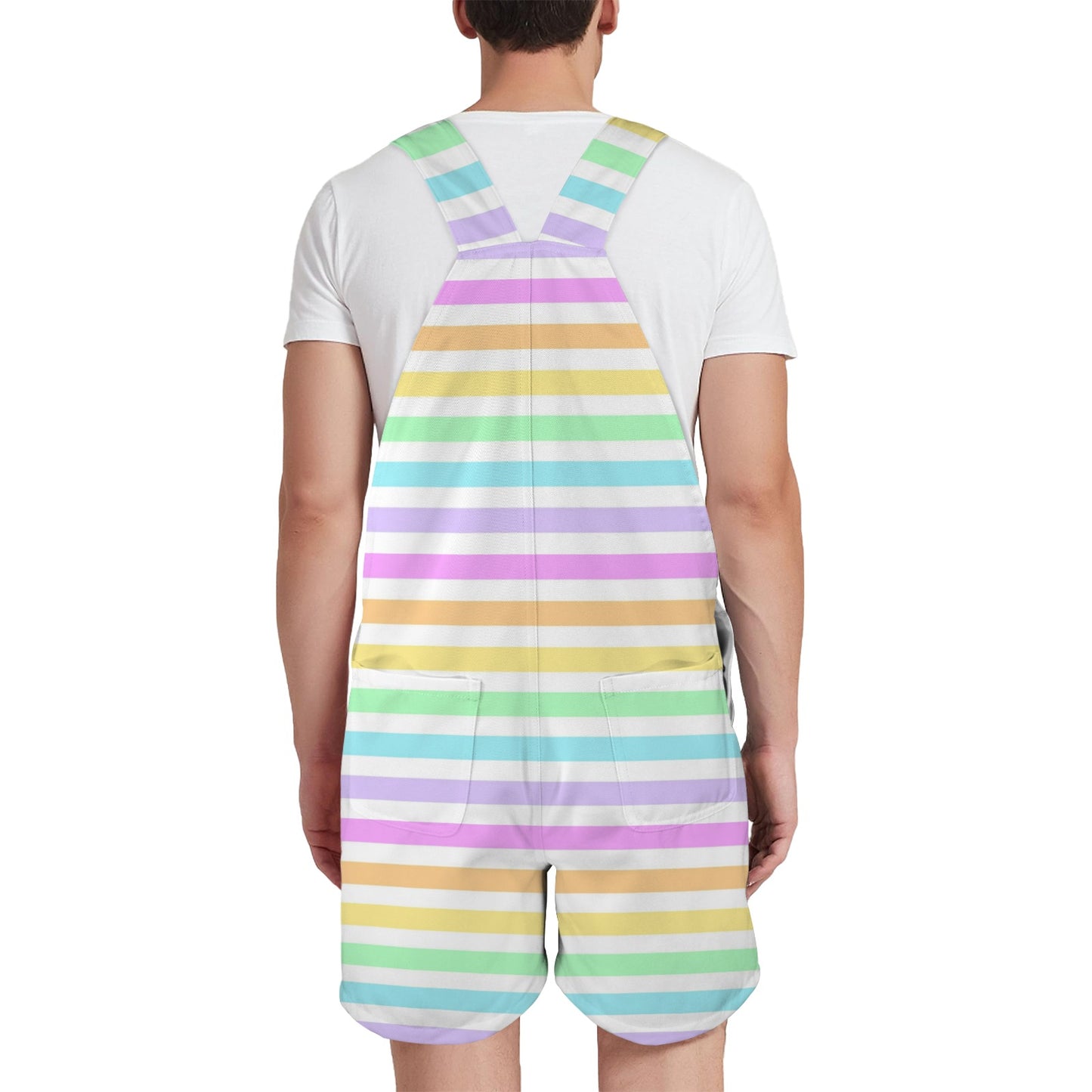 Fruity Rainbow Unisex Shorts Overalls With Adjustable Straps And Pockets (Stripes)
