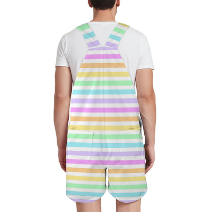 Fruity Rainbow Unisex Shorts Overalls With Adjustable Straps And Pockets (Stripes)