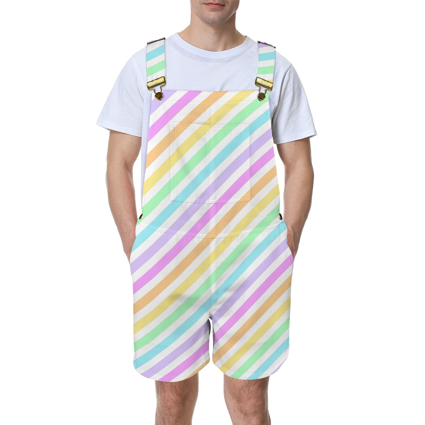 Fruity Rainbow Unisex Shorts Overalls With Adjustable Straps And Pockets (Stripes)