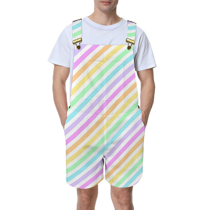 Fruity Rainbow Unisex Shorts Overalls With Adjustable Straps And Pockets (Stripes)