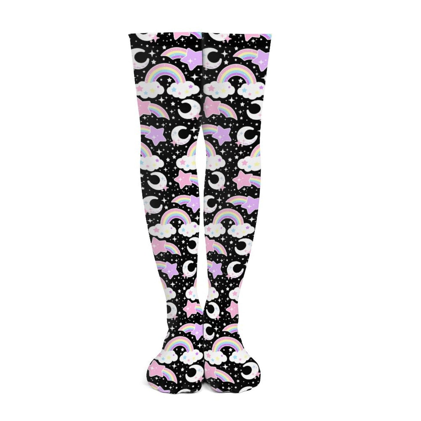 Dreamy Rainbow Over Knee Stocking Socks (Black)