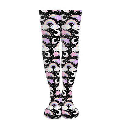Dreamy Rainbow Over Knee Stocking Socks (Black)