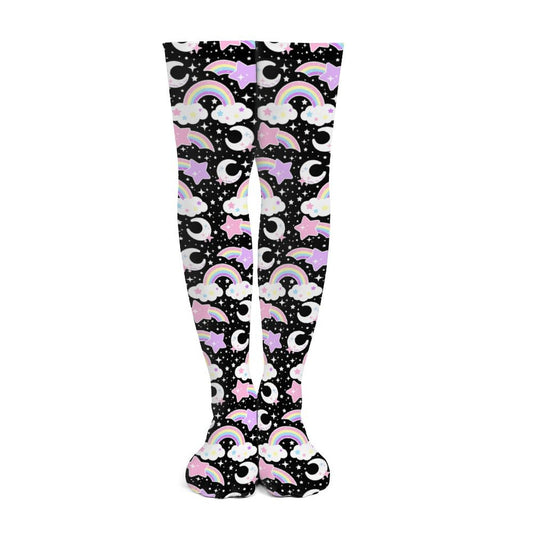 Dreamy Rainbow Over Knee Stocking Socks (Black)