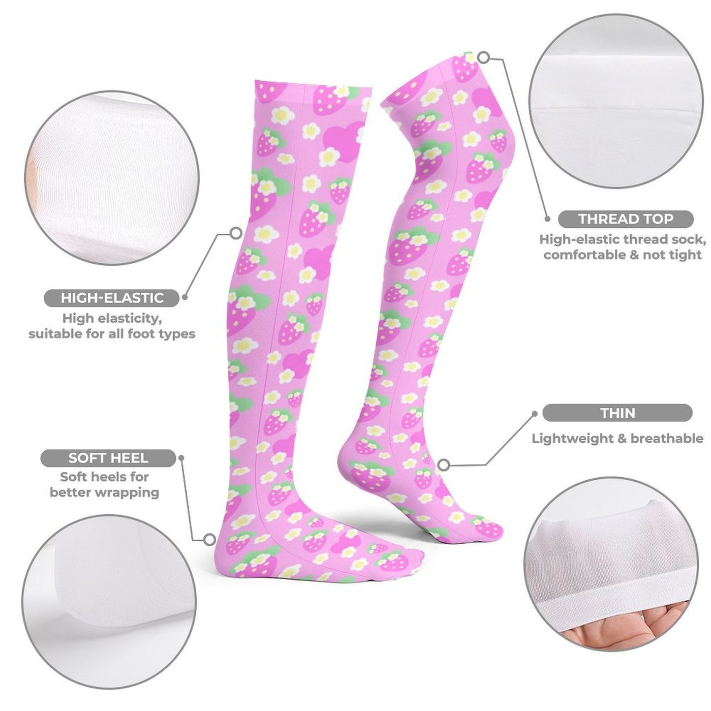 Strawberry Cutie Over Knee Stocking Socks (Fruity Berry Pink)