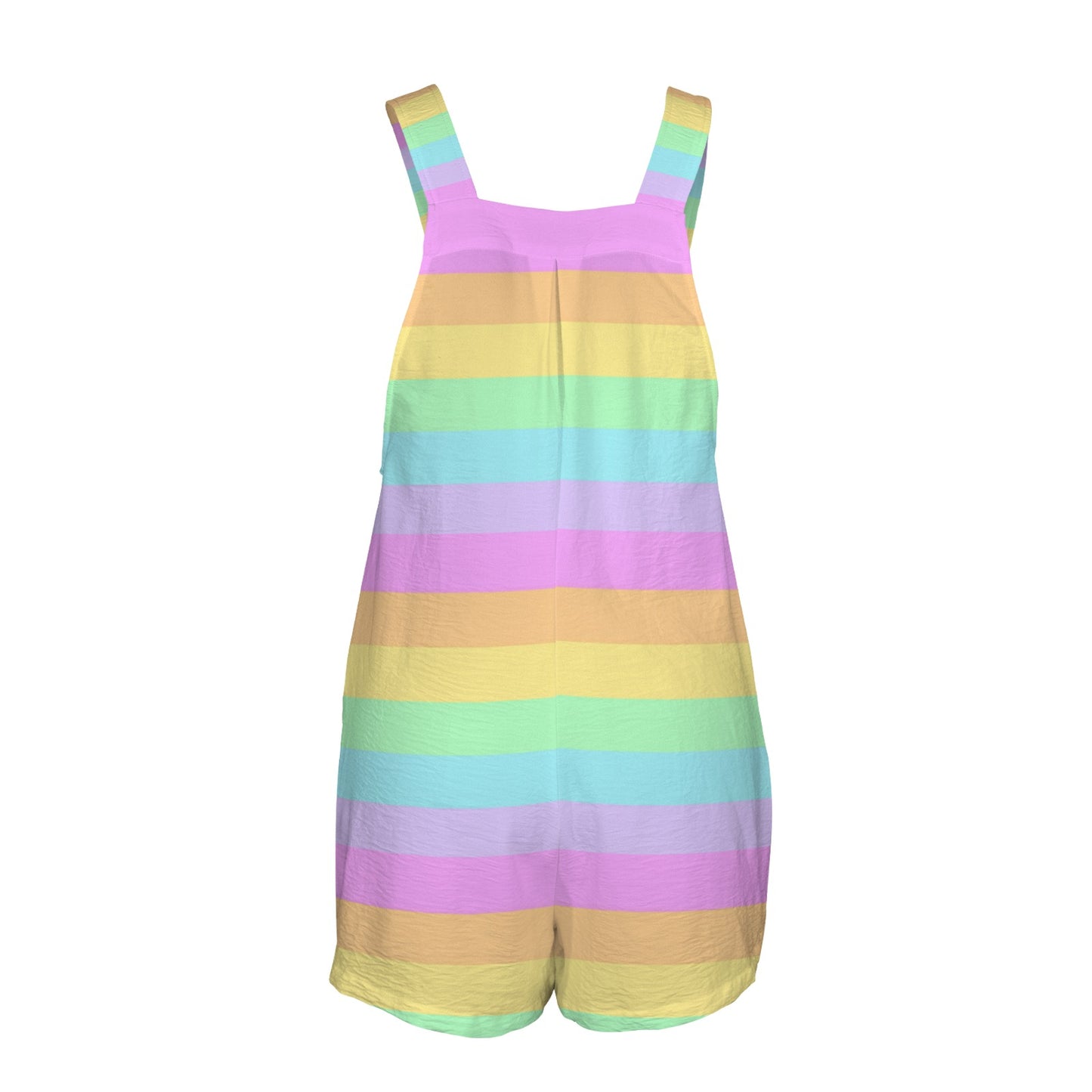 Fruity Rainbow Adjustable Strap Romper Overall Shorts With Pockets (Color Block)