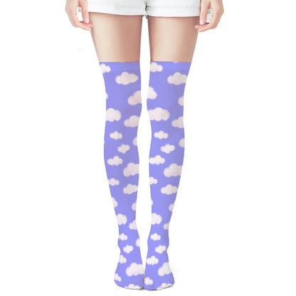 Dreamy Clouds Over Knee Stocking Socks (Periwinkle)