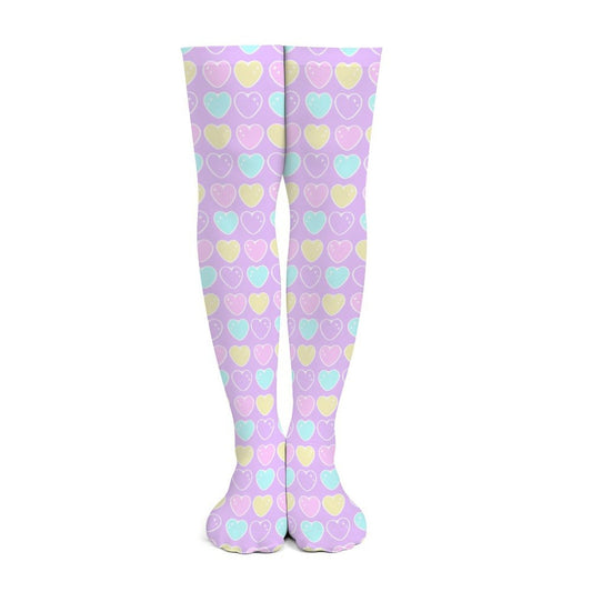 Sweet Love Hearts Over Knee Stocking Socks (Purple)