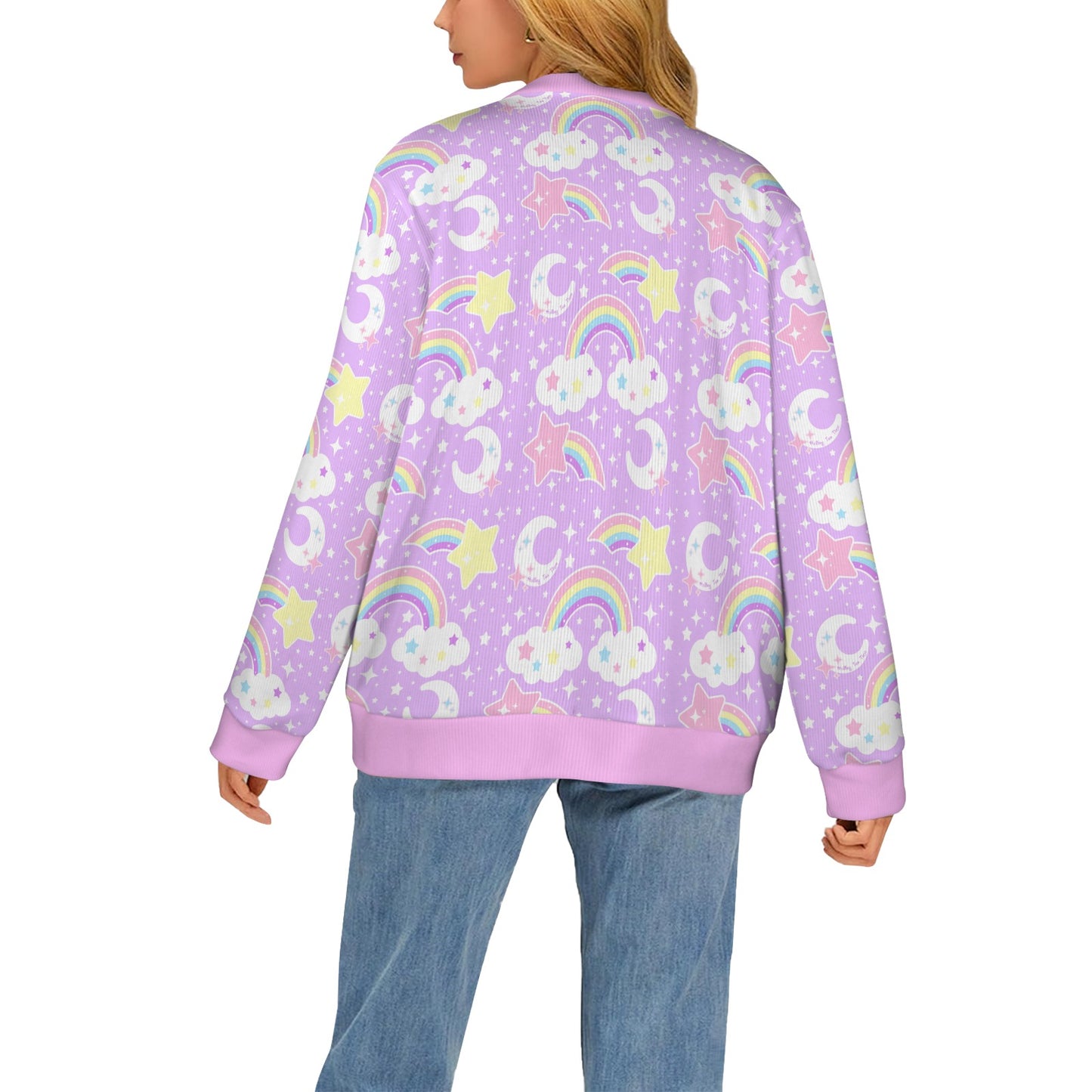 Dreamy Rainbow Women's Ribbed Button Up Cardigan (Purple)