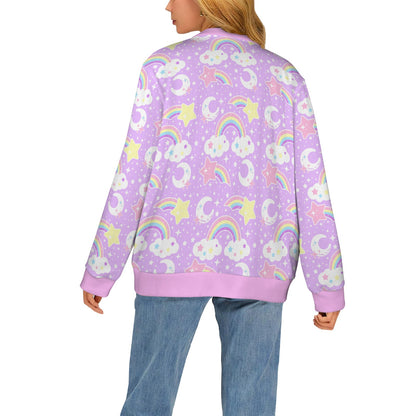 Dreamy Rainbow Women's Ribbed Button Up Cardigan (Purple)