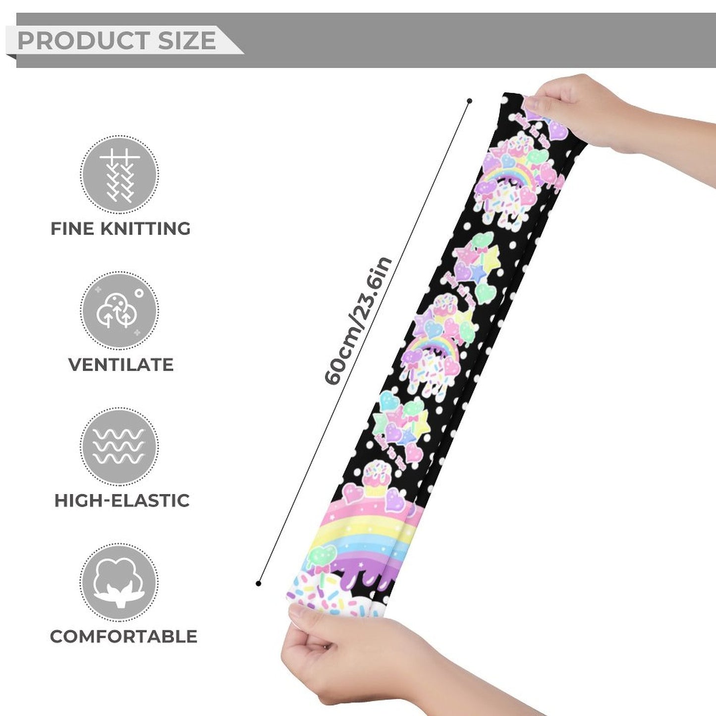 Rainbow Sweets Over Knee Stocking Socks (Black)