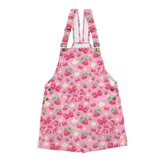 Strawberry Ribbon Unisex Shorts Overalls With Adjustable Straps And Pockets