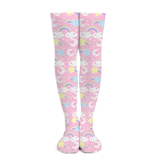 Dreamy Rainbow Over Knee Stocking Socks (Pink)
