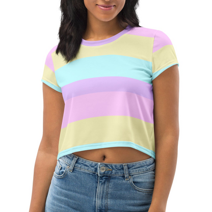 Pastel Stripes Crop Top T-Shirt (Color Block)