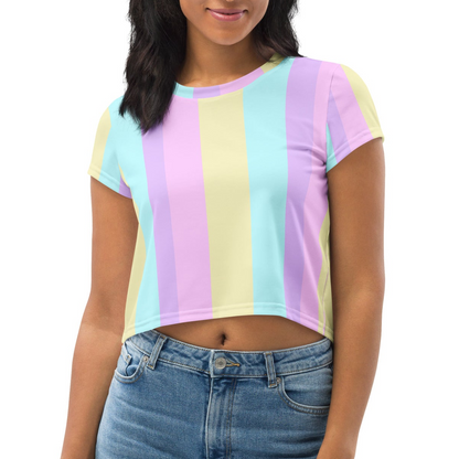 Pastel Stripes Crop Top T-Shirt (Color Block)