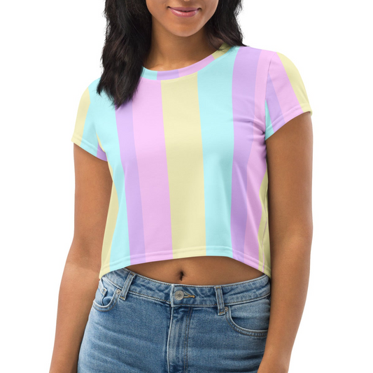 Pastel Stripes Crop Top T-Shirt (Color Block)