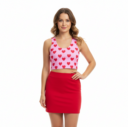 Sweet Love Hearts Crop Top (Red x Pink)