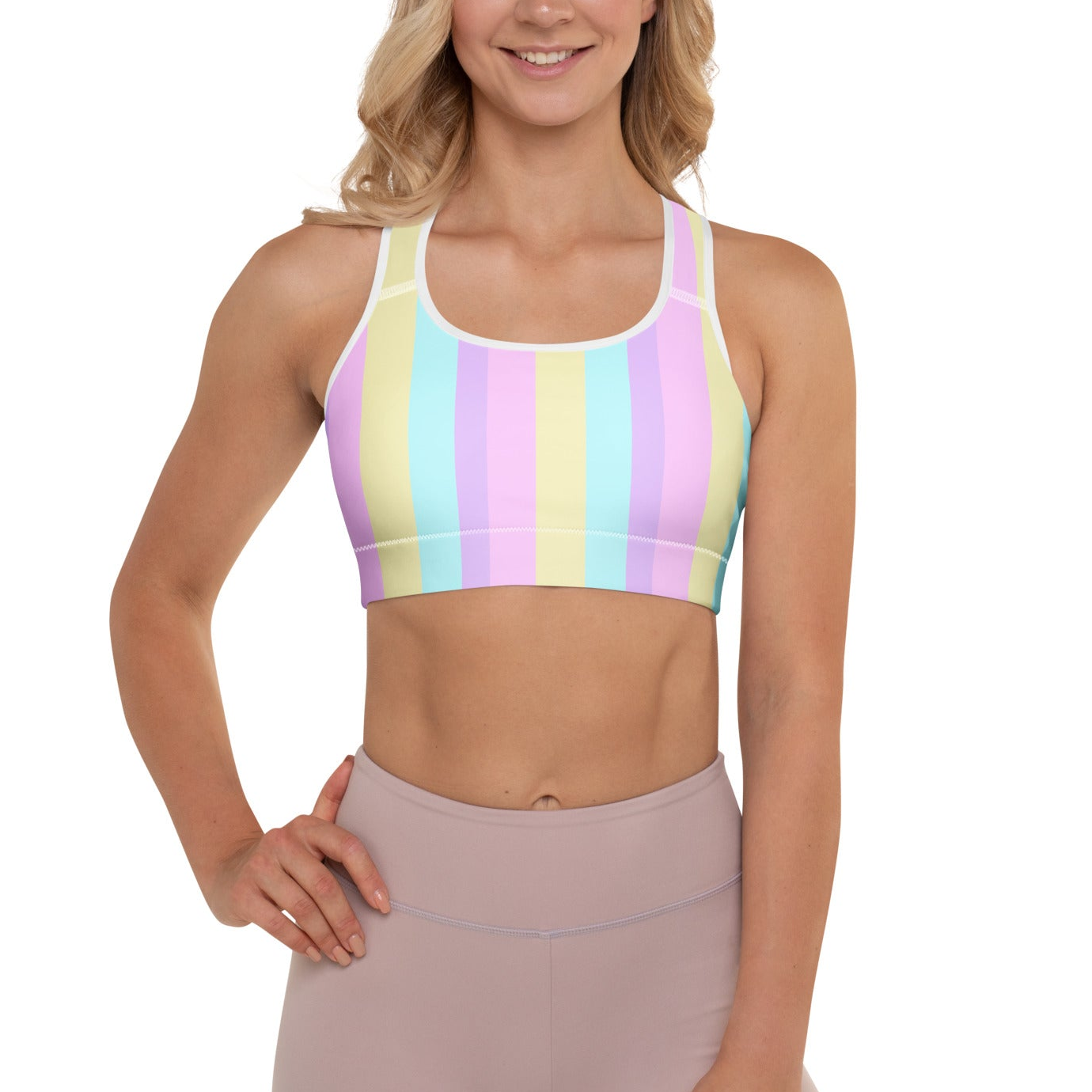 Pastel Stripes Padded Sports Bra (Color Block)