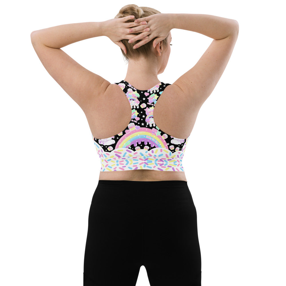 Rainbow Sweets Longline Sports Bra (Black)