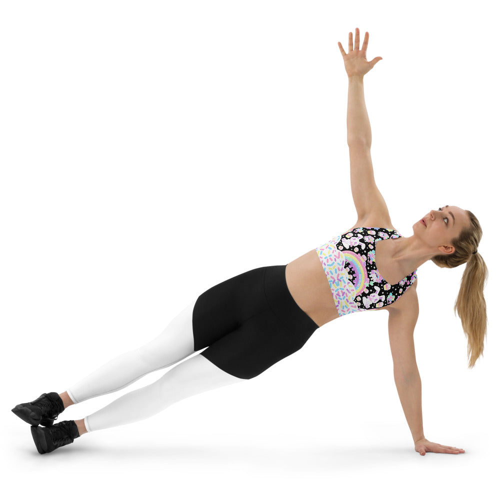 Rainbow Sweets Longline Sports Bra (Black)