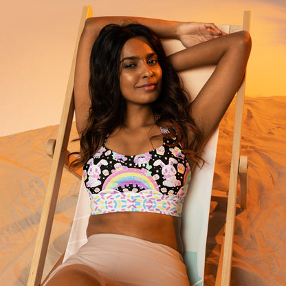 Rainbow Sweets Longline Sports Bra (Black)