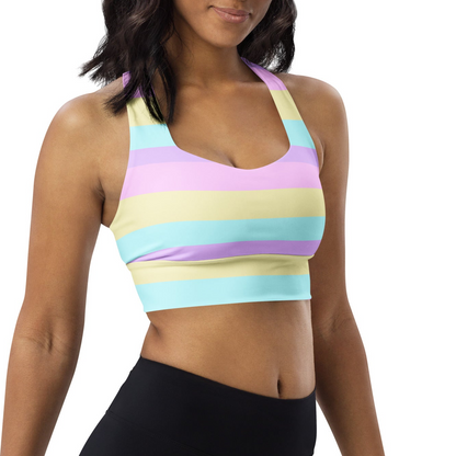 Pastel Stripes Longline Sports Bra (Color Block)
