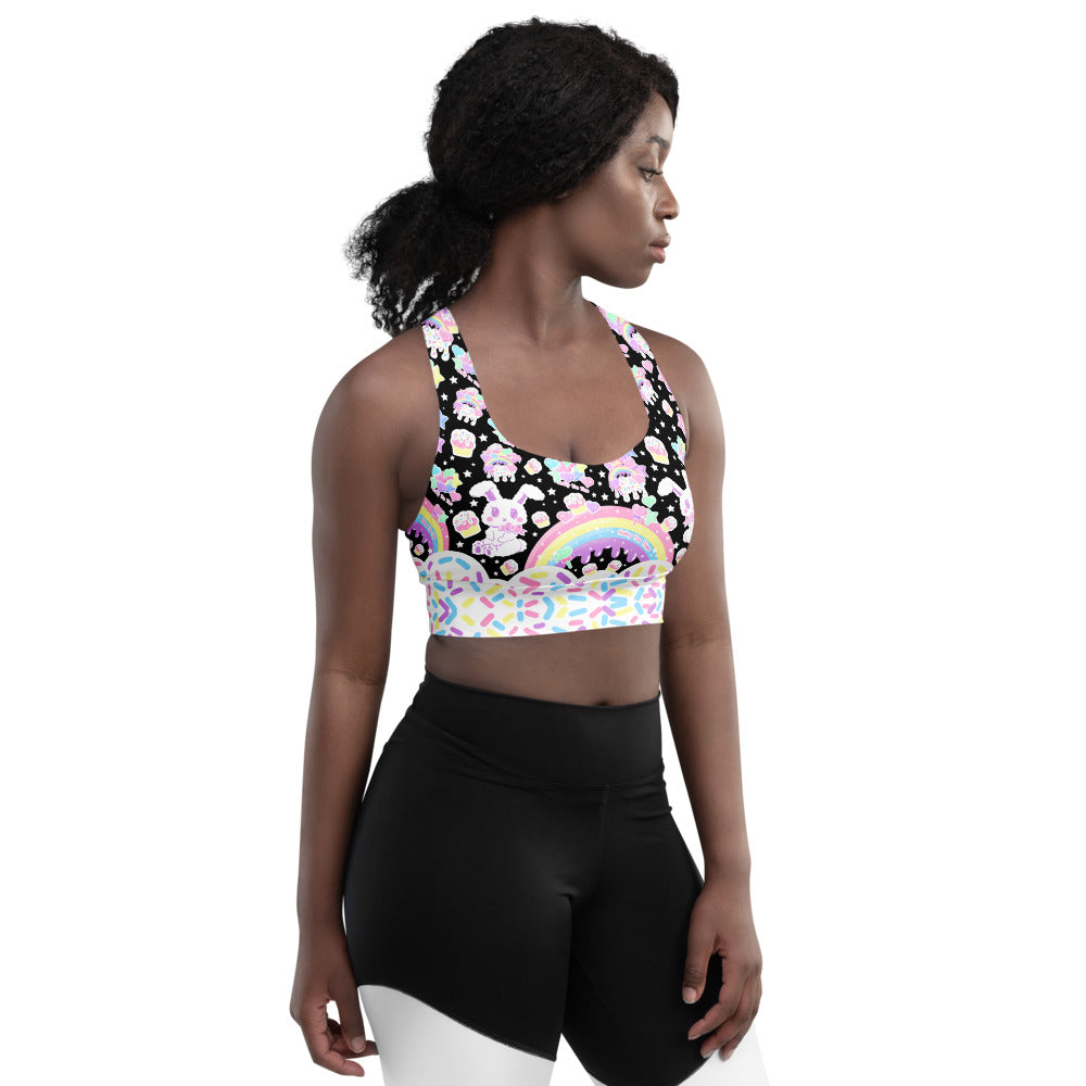 Rainbow Sweets Longline Sports Bra (Black)