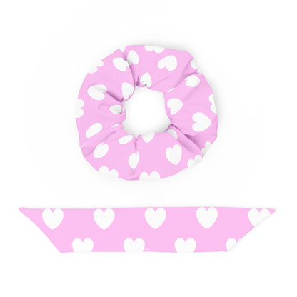 Sweet Love Hearts Scrunchie (White x Pink)
