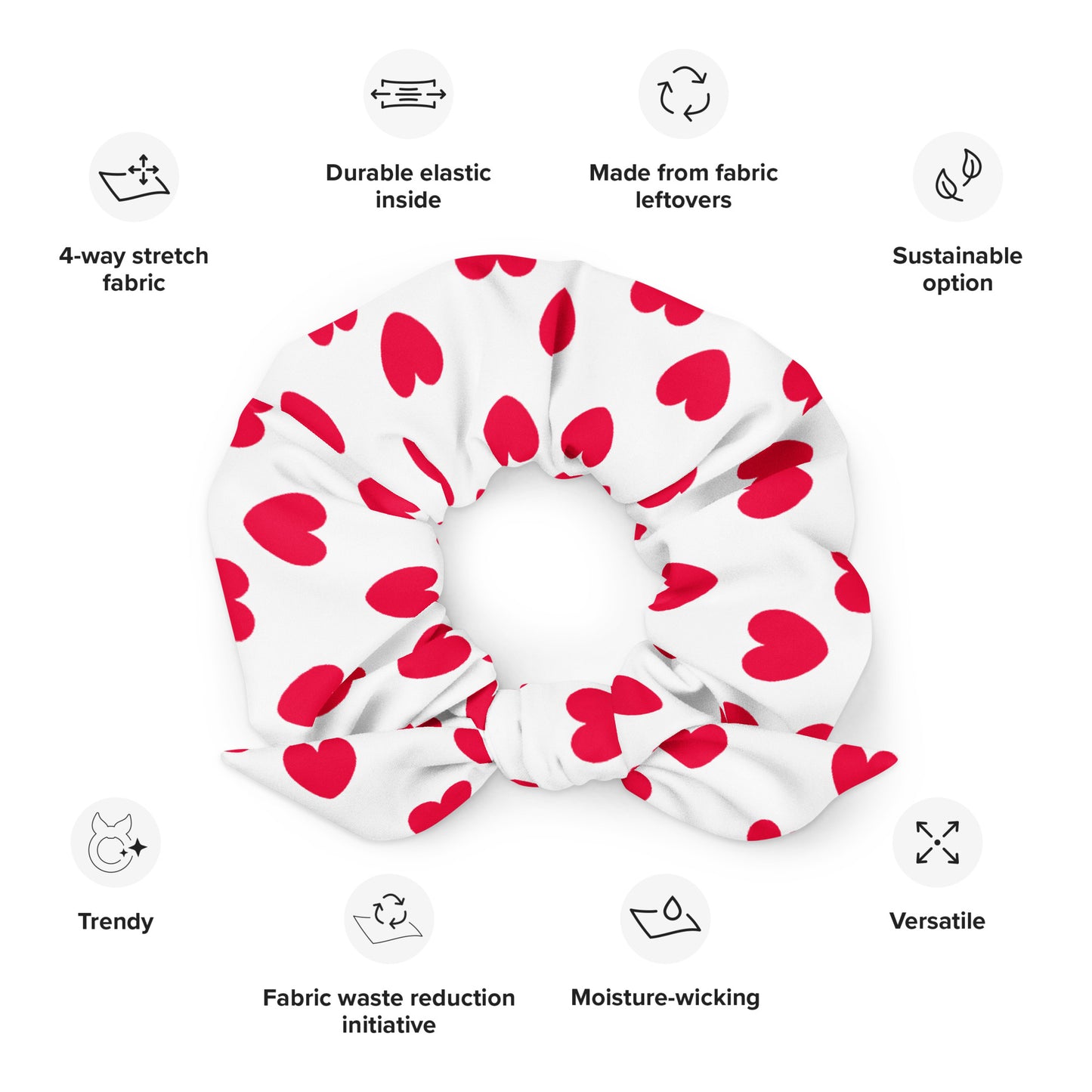 Sweet Love Hearts Scrunchie (Red x White)