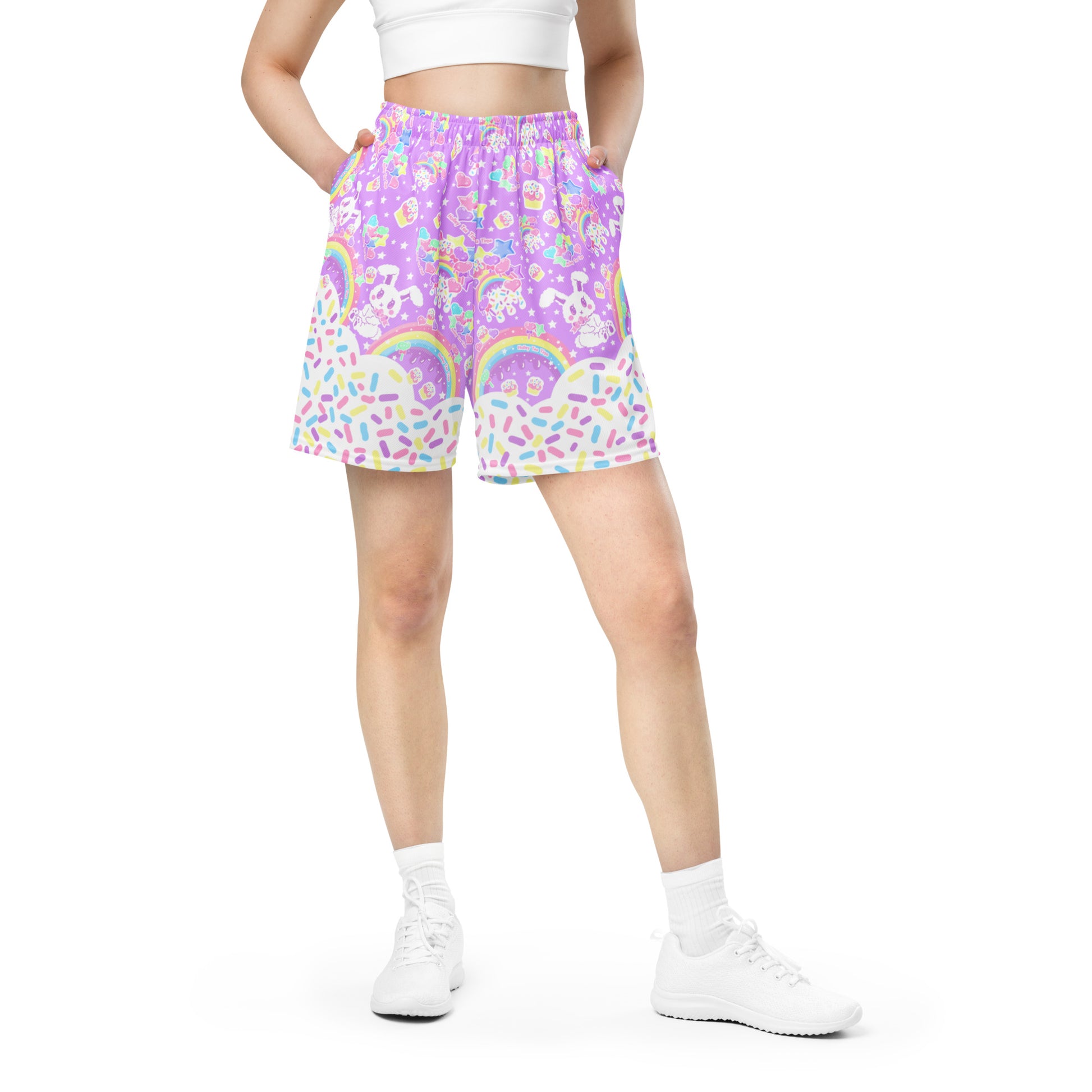 Kawaii mesh shorts activewear sportswear cutecore harajuku fashion jfashion rainbow sweets candy sprinkles  bunny cute 