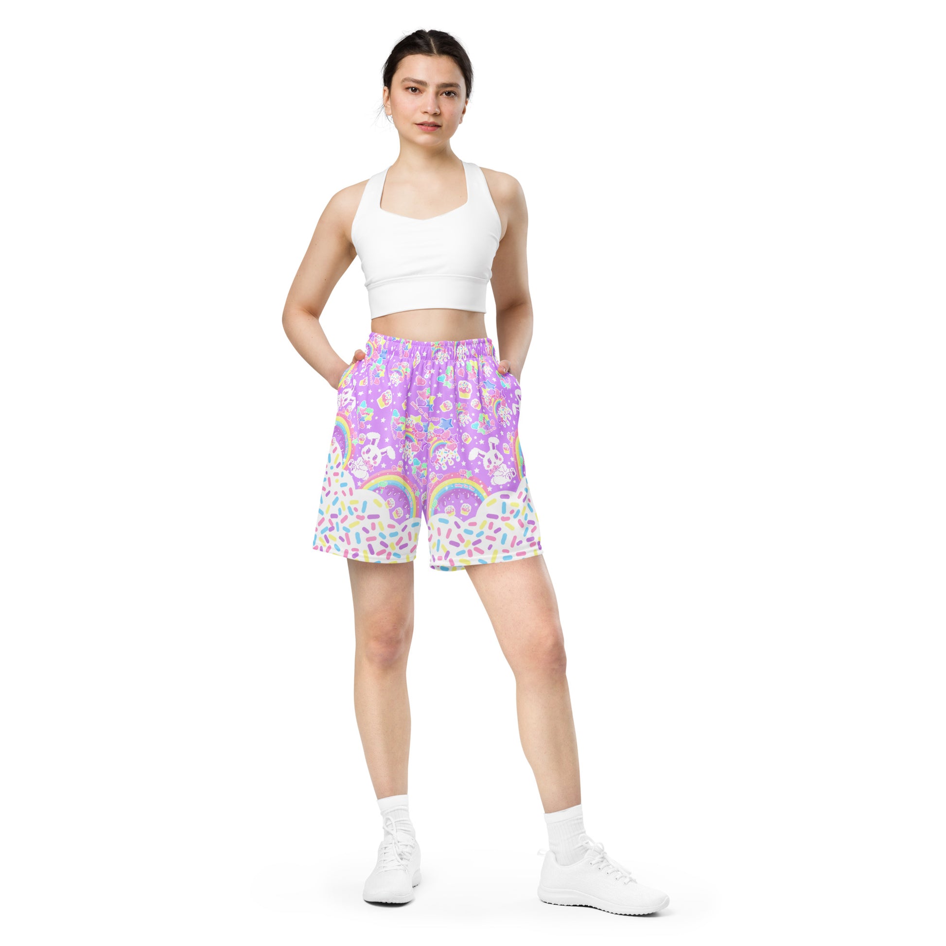 Kawaii mesh shorts activewear sportswear cutecore harajuku fashion jfashion rainbow sweets candy sprinkles  bunny cute 