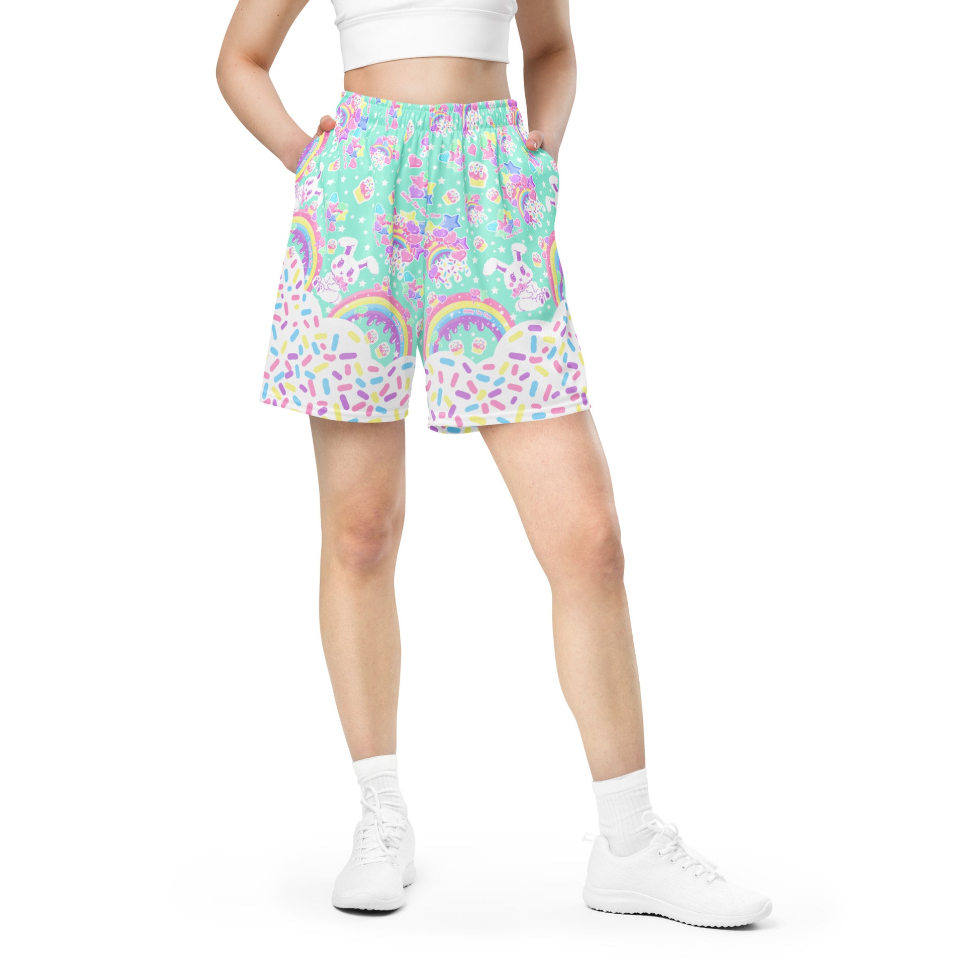 Kawaii mesh shorts activewear sportswear cutecore harajuku fashion jfashion rainbow sweets candy sprinkles  bunny cute 