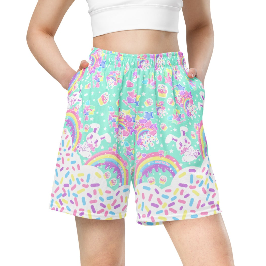Kawaii mesh shorts activewear sportswear cutecore harajuku fashion jfashion rainbow sweets candy sprinkles  bunny cute 