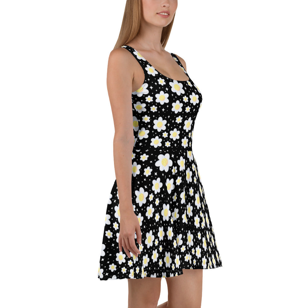 black daisy skater dress Rica Skater Dress in Polka Daisy Black