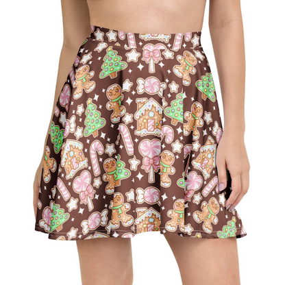 Kawaii Christmas Skater Skirt (Chocolate Cocoa)