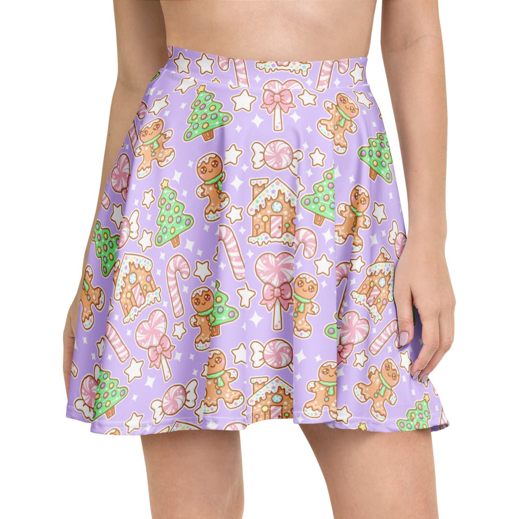 Kawaii Christmas Skater Skirt (Sugar Plum)