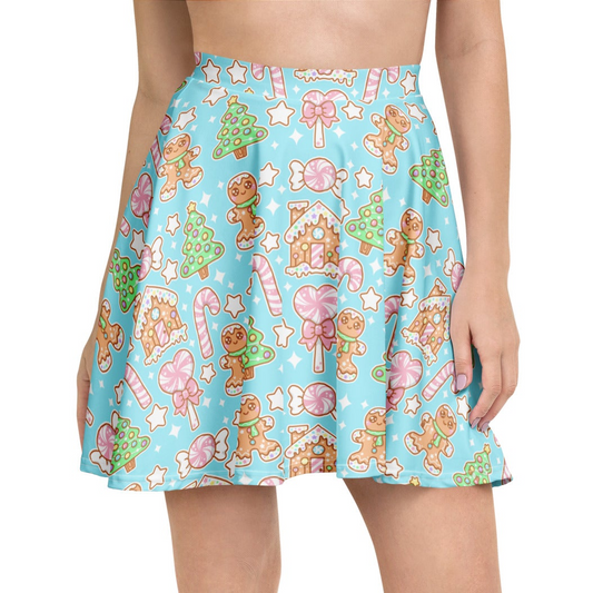 Kawaii Christmas Skater Skirt (Blue Cotton Candy)