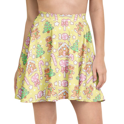 Kawaii Christmas Skater Skirt (Vanilla Cream)
