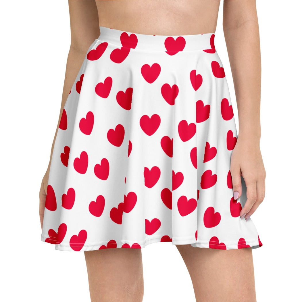 Sweet Love Hearts Skater Skirt (Red x White)