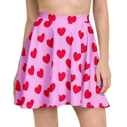Sweet Love Hearts Skater Skirt (Red x Pink)