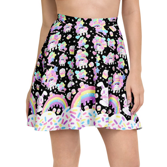 Rainbow Sweets Skater Skirt (Black)