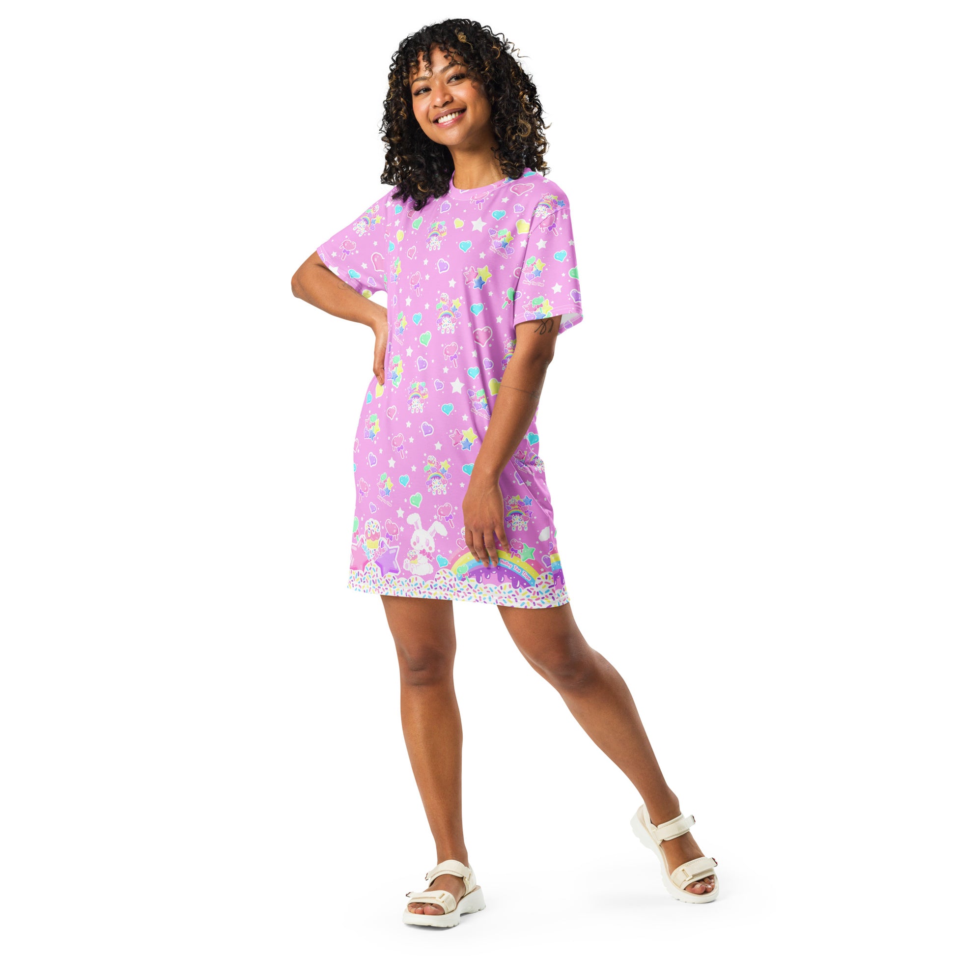 kawaii t shirt dress Kawaii Rabbit Graphic T-Shirt Dress White Short Sleeve Tee with Sheer