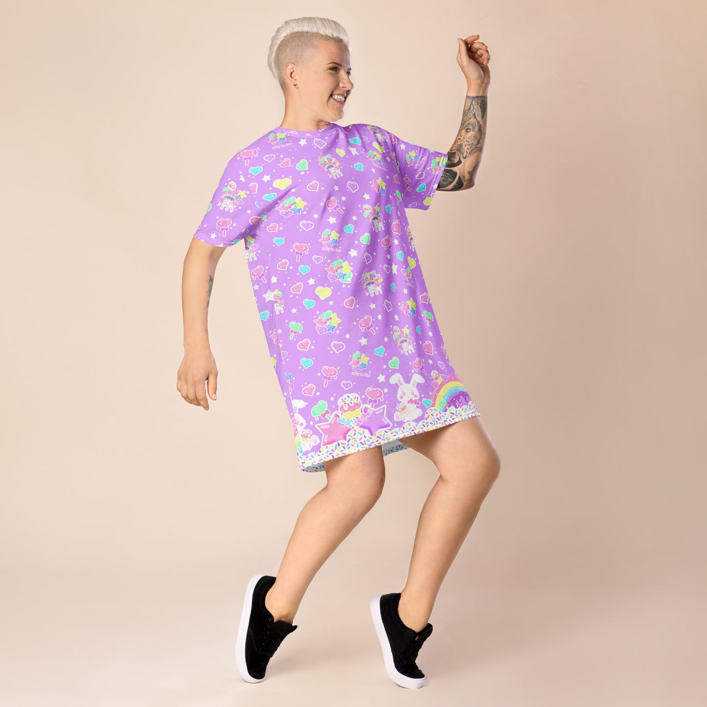 Rainbow Sweets T-shirt Dress (Purple)