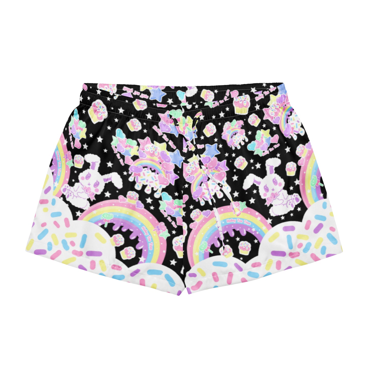 Kawaii fashion harajuku fashion jfashion Rainbow Sweets Women’s Silky Soft Loungewear Pajama Shorts satin sleepwear candy sprinkles bunny rainbow cute cutecore