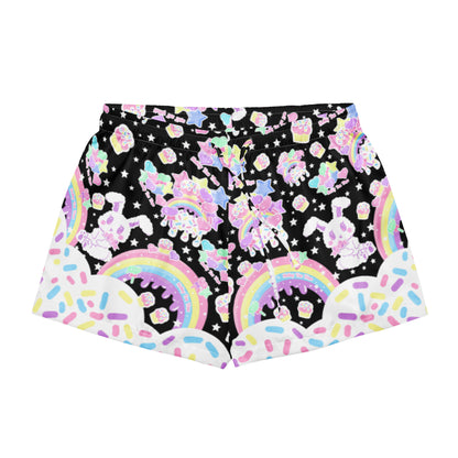 Kawaii fashion harajuku fashion jfashion Rainbow Sweets Women’s Silky Soft Loungewear Pajama Shorts satin sleepwear candy sprinkles bunny rainbow cute cutecore