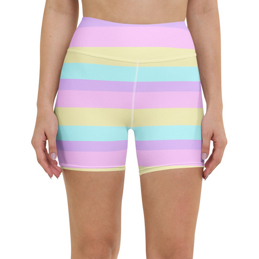 Pastel Stripes Yoga Shorts (Color Block)